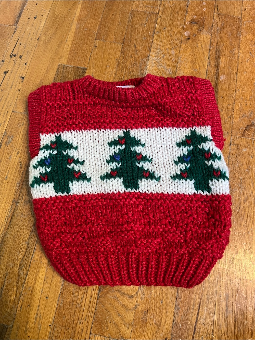 Vintage 1980s Handknit Windcrest Knit Christmas Sweater Vest with Tree Motif